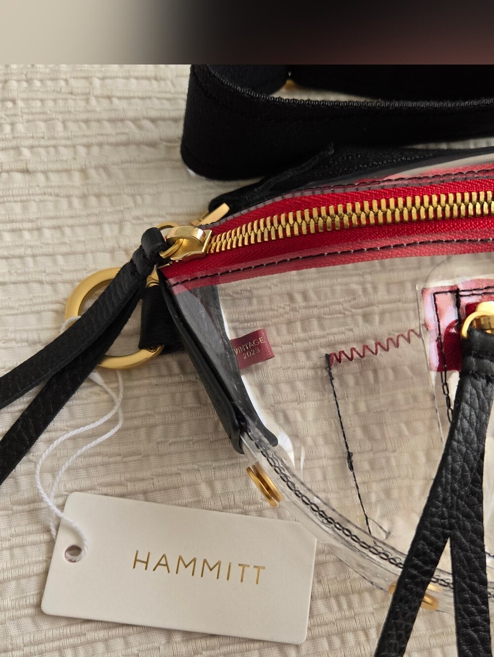 NWT Hammitt Charles Medium Crossbody Bag - Clear with Gold Hardware, Red Trim ❤️ - Picture 2 of 10
